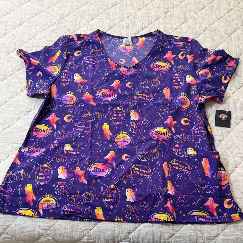 Dickies Purple Halloween Scrub Top